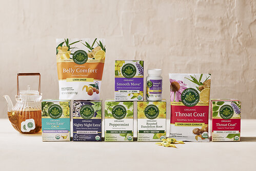 Traditional Medicinals portfolio of teas, lozenges, and capsules.
