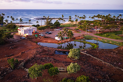 Aerial view of Kāneiolouma Heiau Complex, Poʻipū, Kauaʻi. Photo: Aaron Feinberg