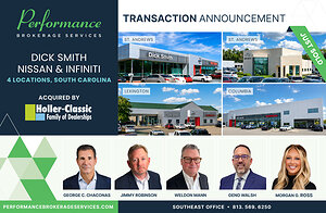 Performance Brokerage Services Advises on the Sale of 3 Dick Smith Nissan dealerships and Dick Smith INFINITI in South Carolina from Dick Smith Automotive Group to Holler-Classic Automotive