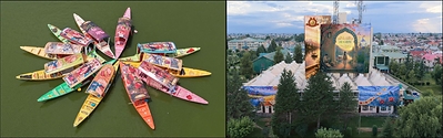L to R - Aks-e-Kashmir, which reimagines 40 shikaras on Dal Lake, and the Kashmir chapter of Donate A Wall with a mural at the University of Kashmir