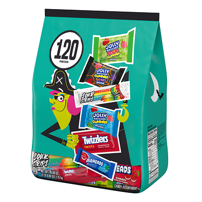 Sweets Assortment Stand-Up Bag: A variety-packed assortment featuring the introduction of Sour Strips to the Hershey seasonal portfolio, as well as Jolly Rancher Gummies Trickies Minis, Jolly Rancher Gummies Minis and Twizzlers Twists in Strawberry flavor. The mix is perfect for every sweet tooth, delivering a range of fruity, chewy, sweet and sour favorites.  