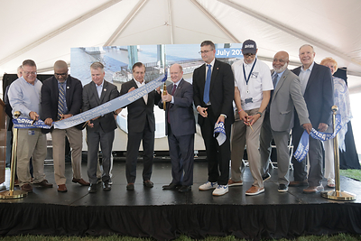 Federal, New Jersey and Delaware elected officials join Delaware River & Bay Authority leaders in the Delaware Memorial Bridge Ship Collision Protection System ribbon-cutting 