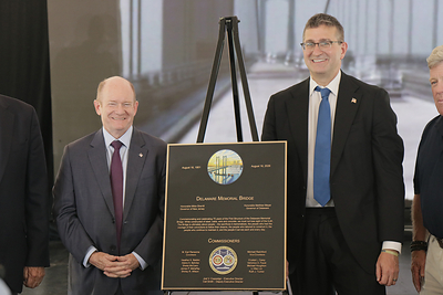 US Senator Chris Coons and Delaware Governor Matt Meyer commemorate the 75th Anniversary of the first span of the Delaware Memorial Bridge 