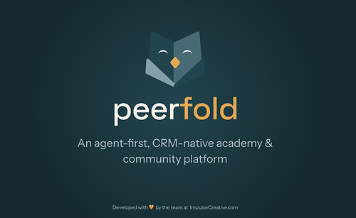 Peerfold Logo and description. An Agent-First, CRM Native learning Management System
