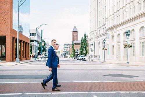 President Rob Braiman and Vice President Caleb Connerty walking through downtown Greensboro.