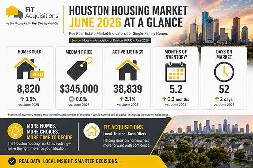 Houston Housing Market June 2026: Home sales and inventory rise while median prices remain steady, giving Houston-area buyers more choices. Source: HAR.