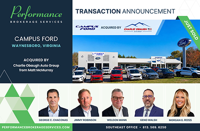 Performance Brokerage Services Advises on the Sale of Campus Ford in Waynesboro, Virginia from Matt McMurray to Eric Obaugh of Charlie Obaugh Auto Group