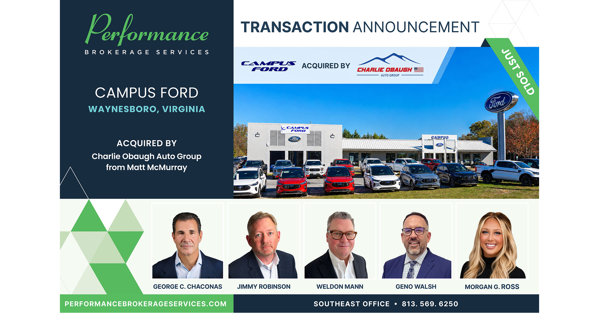 Performance Brokerage Services Advises on the Sale of Campus Ford in Waynesboro, Virginia from Matt McMurray to Eric Obaugh of Charlie Obaugh Auto Group
