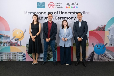 From left to right: Jun Dong, Agoda Vice President, Omri Morgenshtern, Agoda Chief Executive Officer, Melissa Ow, STB Chief Executive, and Terrence Voon, STB Executive Director, Southeast Asia at the MOU launch ceremony on 13 August.