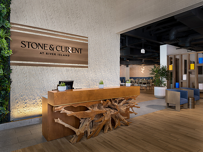 Entryway of newly opened Stone & Current restaurant.
