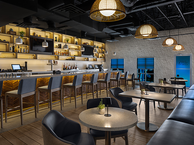 Lounge area of newly opened Stone & Current restaurant.
