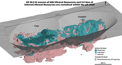 Figure 2: Côté Gold Inclined View of Mineral Resources within 2026 Resource Shell and Mineralization (Source: IAMGOLD press release dated June 1, 2026)