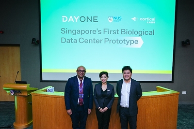 Photo: from left to right includes Professor Rickie Patani (Professor of Neuroscience, NUS Medicine, Director, NUS LSI Neurobiology Programme, Chair, Neuroscience Translational Research Programme, NUS Medicine); Jamie Khoo (CEO, DayOne Data Centers); and Dr. Hon Weng Chong (Founder & CEO, Cortical Labs). Photo: from left to right includes Professor Rickie Patani (Professor of Neuroscience, NUS Medicine, Director, NUS LSI Neurobiology Programme, Chair, Neuroscience Translational Research Programme, NUS Medicine); Jamie Khoo (CEO, DayOne Data Centers); and Dr. Hon Weng Chong (Founder & CEO, Cortical Labs).