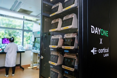 Photo shows DayOne and Cortical Labs’ Biological Data Center Prototype at NUS Life Sciences Institute. Photo shows DayOne and Cortical Labs’ Biological Data Center Prototype at NUS Life Sciences Institute.