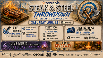 Steak and Steel Throwdown Event at Terrabis Grayville Dispensary August 22, 2026. Steak and Steel Throwdown Event at Terrabis Grayville Dispensary August 22, 2026.