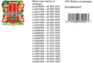 DREYER'S GRAND ICE CREAM, INC. ISSUES VOLUNTARY RECALL ON SELECT OUTSHINE FRUIT BARS DUE TO POSSIBLE FOREIGN MATTER CONTAMINATION