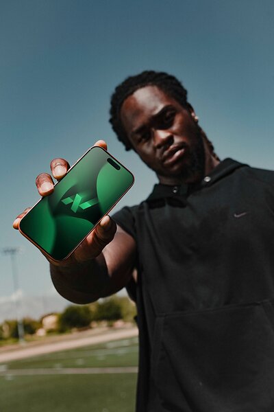 Ashton Jeanty displays the Nukleus app on his phone. Photo by Ben Miller, Chief Creative Officer, Nukleus. Ashton Jeanty displays the Nukleus app on his phone. Photo by Ben Miller, Chief Creative Officer, Nukleus.