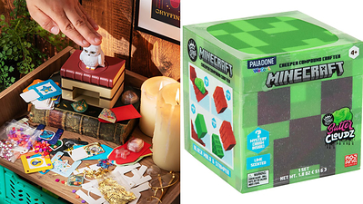 Left image shows WeCool Toy’s Harry Potter Hedwig-inspired 3D sticker and card maker. Right image shows WeCool Toys’ Minecraft Creeper Cube kit.
