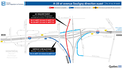Fermetures de l’avenue Souligny en direction ouest à compter du 21 août.