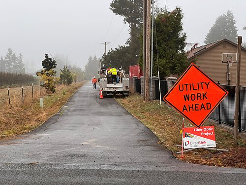 DirectLink crews work on installing fiber optic lines in the Whiskey Hill area just south of Canby, OR