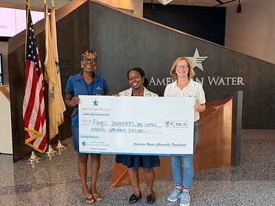 Pictured from left are Doreene Bennett, senior workforce development program manager, New Jersey American Water; Jameelah Newton-Jenkins, education and grants manager, King’s Daughters Day School; and Carrie Williams, president, American Water Charitable Foundation. 