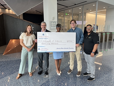 Pictured from left are Erin Banes, senior manager of external communications, New Jersey American Water; Frederick Hage, senior director of development, Students 2 Science; Doreene Bennett, senior workforce development program manager, New Jersey American Water; Charlie Bell, external affairs intern, New Jersey American Water; and Joey Rodriguez, senior external affairs specialist, American Water. 