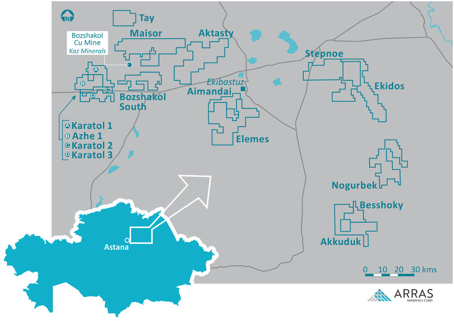Figure 9. Location of the Elemes Project and Arras Minerals project portfolio in Pavlodar Region, northeastern Kazakhstan. Figure 9. Location of the Elemes Project and Arras Minerals project portfolio in Pavlodar Region, northeastern Kazakhstan.