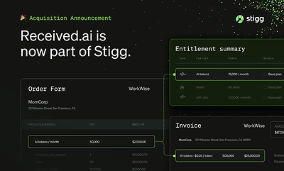 Stigg acquires Received.ai to bring contract management and invoicing into its runtime AI usage platform.
From signed contracts through live entitlements to accurate invoices, all on one layer that works alongside Stripe, NetSuite, any other invoicing solution. Stigg acquires Received.ai to bring contract management and invoicing into its runtime AI usage platform.
From signed contracts through live entitlements to accurate invoices, all on one layer that works alongside Stripe, NetSuite, any other invoicing solution.