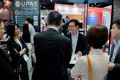 Attendees engage in discussions at the CyberDSA exhibition, highlighting the event's role as a key marketplace for cybersecurity and digital intelligence solutions.