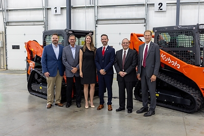 From left to right: Jacob Wood, Salina City Manager; Mike Hoppock, Mayor, City of Salina; Renee Duxler, President and CEO, Salina Area Chamber of Commerce; Joshua Jefferson, Deputy Secretary of Business Development, Kansas Department of Commerce; Brian Arnold, General Manager, Kubota North America Manufacturing Unit; David Disberger, President and CEO, Great Plains Manufacturing. 