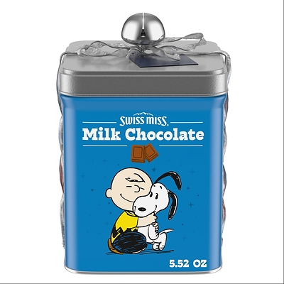 Swiss Miss® is partnering with Peanuts to introduce a new collection of hot cocoa mixes inspired by beloved Peanuts characters including Snoopy, Charlie Brown and Peppermint Patty. The pairing of this iconic cast of characters and a brand synonymous with simple indulgence and comfort is sure to bring joy to kitchens everywhere. The collection includes the Collectible Milk Chocolate Hot Cocoa Tin, with four envelopes of milk chocolate-flavored hot cocoa featuring Charlie Brown and Snoopy.