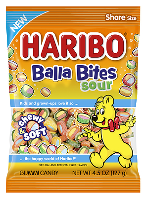 HARIBO Balla Bites Sour put a tangy twist on the new Balla Bites experience, combining a chewy outer layer, soft center and three fruity flavors in poppable every bite.
