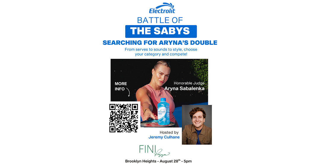 Electrolit&reg; Invites NYC Tennis Fans to Channel Their Inner Aryna Sabalenka at Sabys Slice Shop, with WTA World No. 1 Appearance