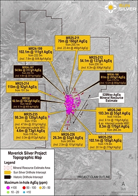 Figure 1: Plan view of existing and new drill silver-equivalent highlights