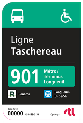 Signalétique de la ligne métropolitaine 901 Taschereau
</p>
<p> Signalétique de la ligne métropolitaine 901 Taschereau
</p>
<p>