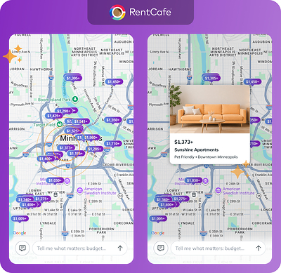 Renters can switch between the map view and the conversation without starting over.