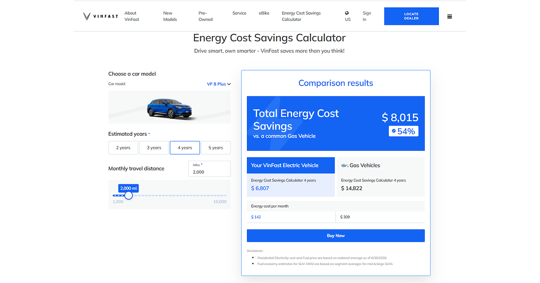 VinFast's Energy Cost Saving Calculator Puts the Long-Term Value of EV Ownership in Focus