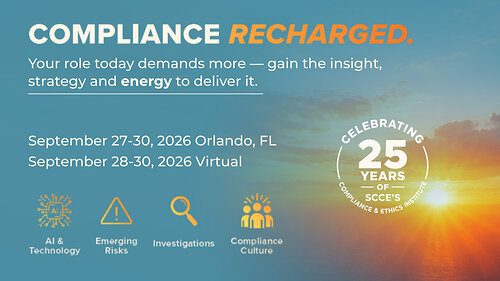The Compliance & Ethics Institute is SCCE's flagship event for compliance and ethics professionals worldwide The Compliance & Ethics Institute is SCCE's flagship event for compliance and ethics professionals worldwide