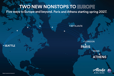 Alaska Airlines announces new nonstop service to Athens and Paris, connecting Seattle to more of the world