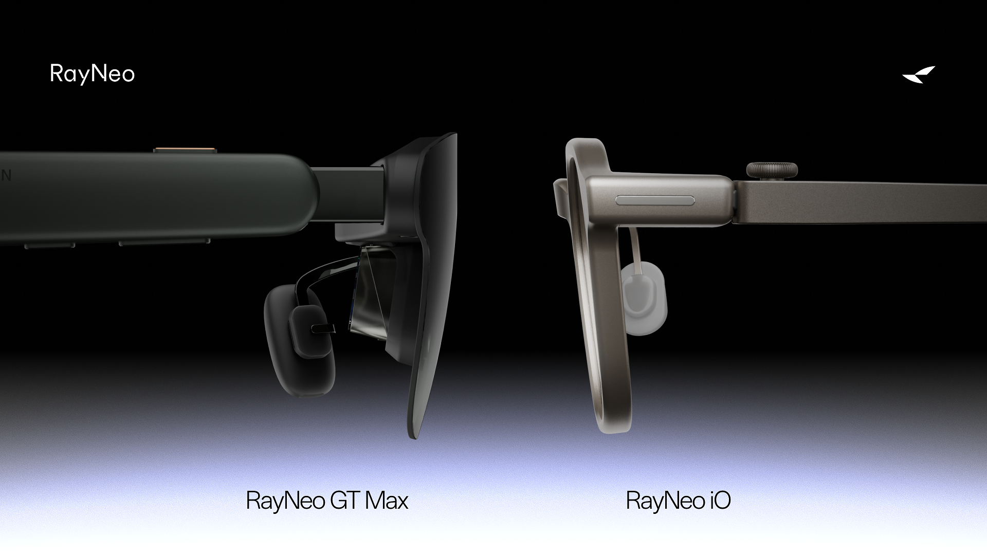 RayNeo GT Max and RayNeo iO shown side by side, official product launch photo