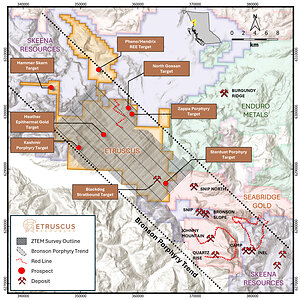 ETRUSCUS ENGAGES GEOTECH FOR PROPERTY-WIDE ZTEM SURVEY INCLUDING BORDER WITH SEABRIDGE GOLD'S BRONSON CORRIDOR PROPERTY