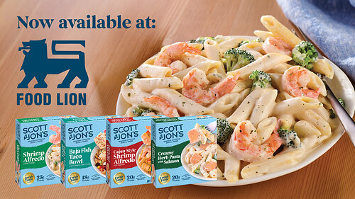 Scott & Jon's seafood meals are now available chain-wide at Food Lion stores. Shrimp Alfredo, Cajun Style Shrimp Alfredo, Creamy Herb Pasta with Salmon, and Baja Fish Taco Bowl can be found in Food Lion stores and through online pickup and delivery. Scott & Jon's seafood meals are now available chain-wide at Food Lion stores. Shrimp Alfredo, Cajun Style Shrimp Alfredo, Creamy Herb Pasta with Salmon, and Baja Fish Taco Bowl can be found in Food Lion stores and through online pickup and delivery.