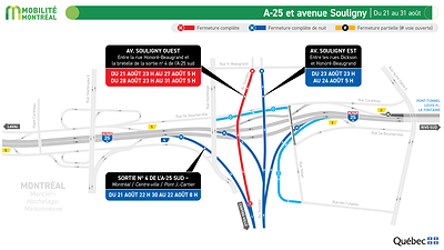 A-25 et avenue Souligny, du 21 au 31 août A-25 et avenue Souligny, du 21 au 31 août