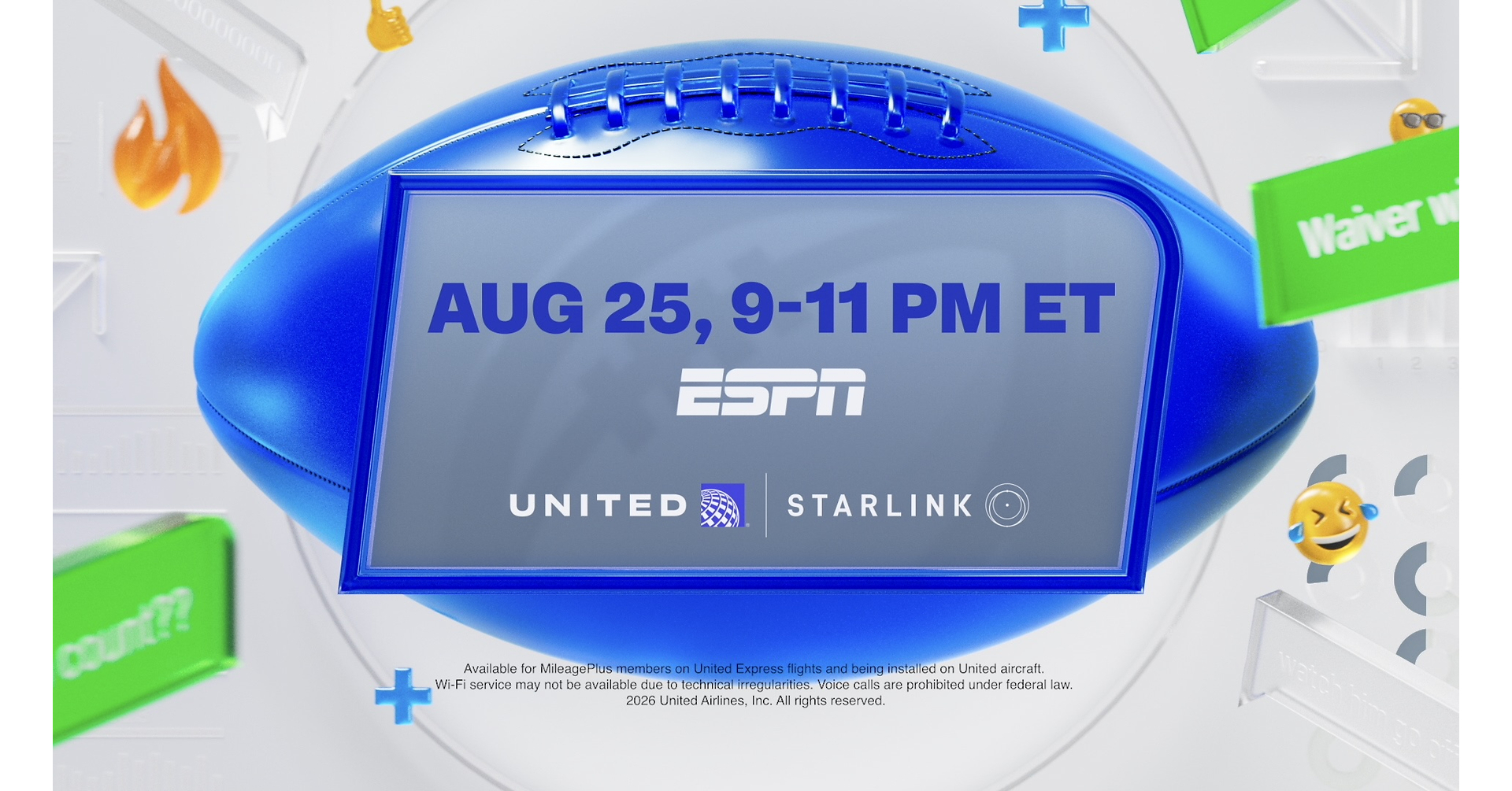Disney Advertising & United Airlines Take ESPN Fantasy Football to New Heights: This Year's Televised Draft Event Includes Live Picks from 35,000 Feet on Flight Powered by Starlink Wi-Fi