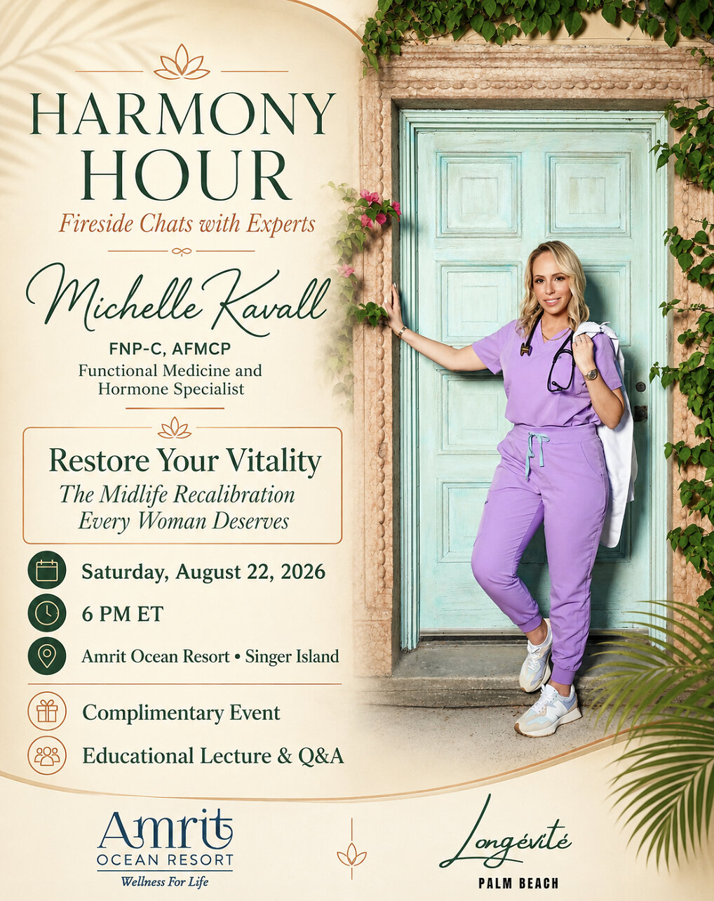 Longévité Palm Beach Founder Michelle Kavall to Speak at Amrit Ocean Resort on Perimenopause and Midlife Health