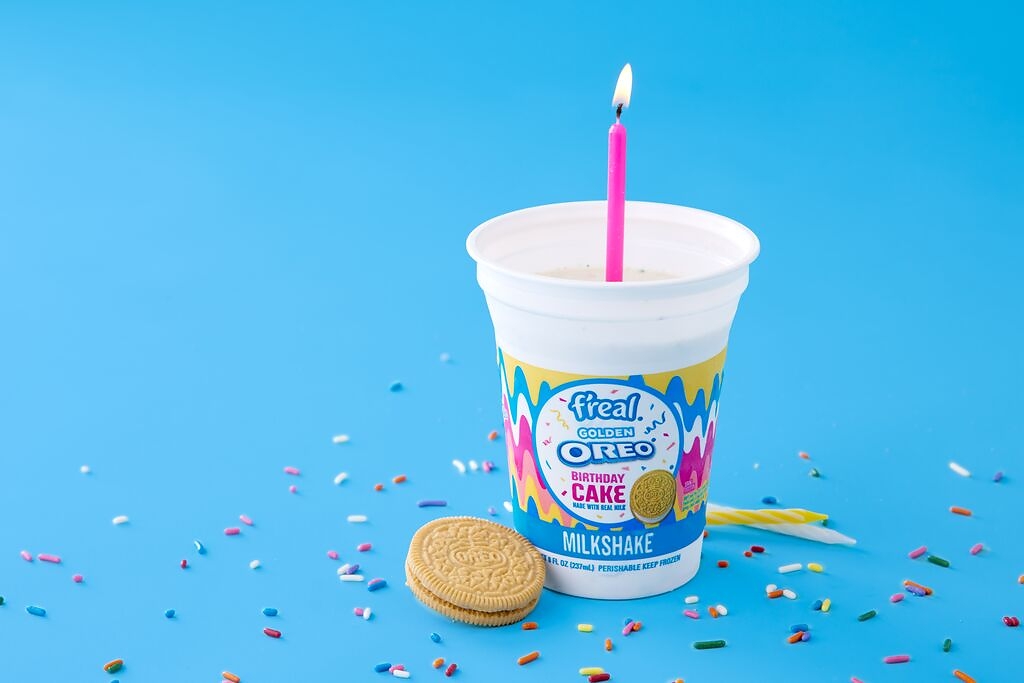 f'real Brings Back Birthday Cake Milkshake With a Golden OREO Cookie Twist