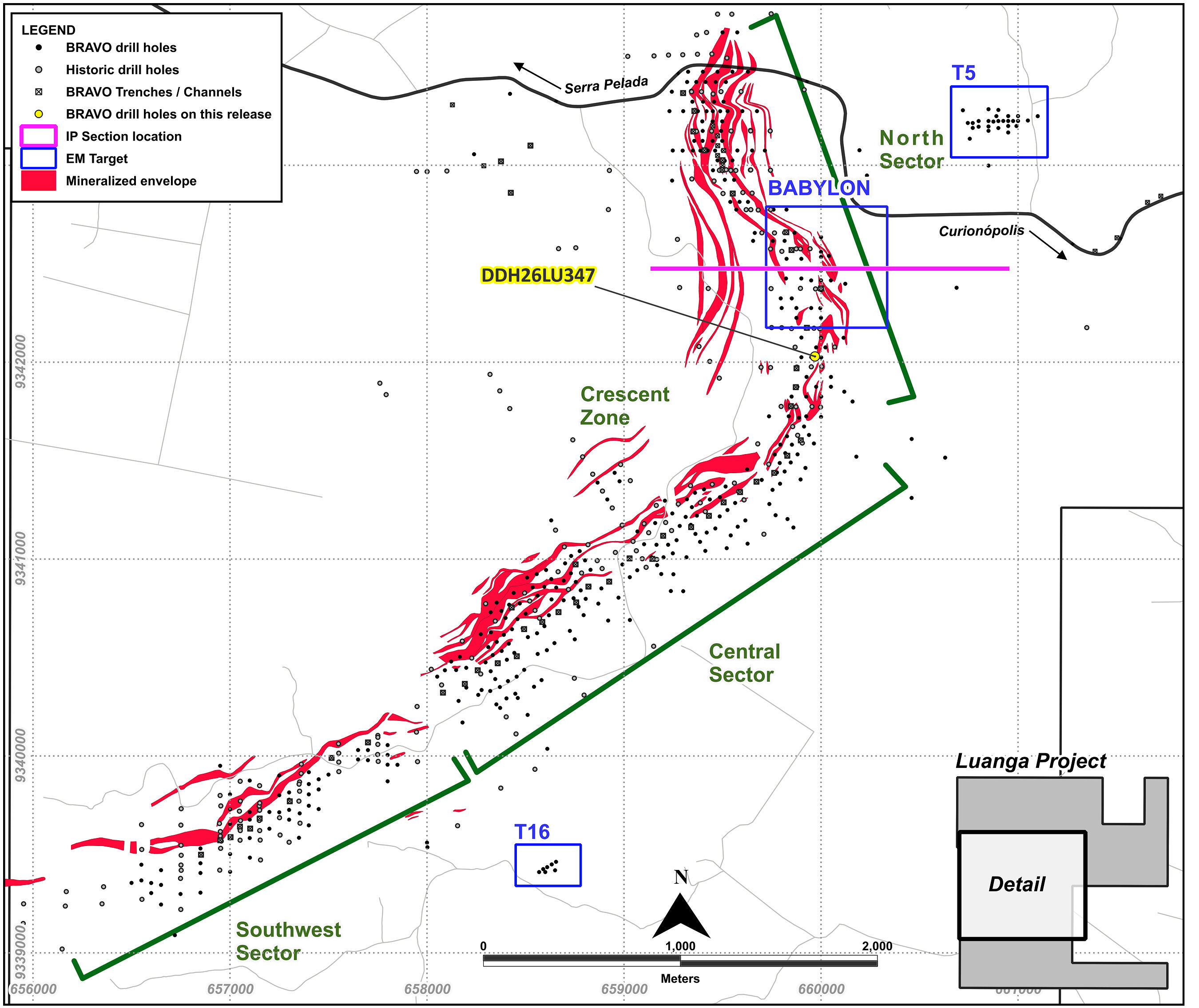 Figure 7: Drilling proximal to Babylon, with the Babylon Deep IP survey line shown in magenta, as reported in this News Release. Figure 7: Drilling proximal to Babylon, with the Babylon Deep IP survey line shown in magenta, as reported in this News Release.