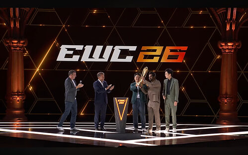 President Emmanuel Macron and Esports Foundation CEO Ralf Reichert (L) present the Esports World Cup 2026 Club Championship trophy to Esports World Cup 2026 winner AG.AL’s Kedeng Le Chairman, AG Esports Group CEO, AG Global; Abubaker Sheikhm, VP, AG Global (Business); and Xin Chang, VP, AG Global Special Assistant to Chairman at the Closing Ceremony of the Esports World Cup 2026 held at the Grand Palais in Paris, France. President Emmanuel Macron and Esports Foundation CEO Ralf Reichert (L) present the Esports World Cup 2026 Club Championship trophy to Esports World Cup 2026 winner AG.AL’s Kedeng Le Chairman, AG Esports Group CEO, AG Global; Abubaker Sheikhm, VP, AG Global (Business); and Xin Chang, VP, AG Global Special Assistant to Chairman at the Closing Ceremony of the Esports World Cup 2026 held at the Grand Palais in Paris, France.