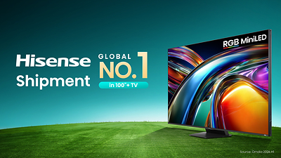 Omdia, primer semestre de 2026: Hisense primera a nivel mundial en envíos de televisores de 100 pulgadas o más