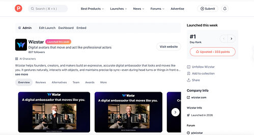 Wizstar Takes #1 on Product Hunt